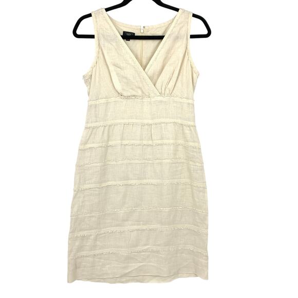Talbots Sheath Dress Womens Size 6P Sleeveless Fringe Striped Cream 100% Linen - Picture 1 of 6